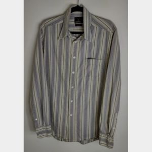 Lucky Brand Dungarees Mens Large Brown Striped Long Sleeve Button Up Shirt